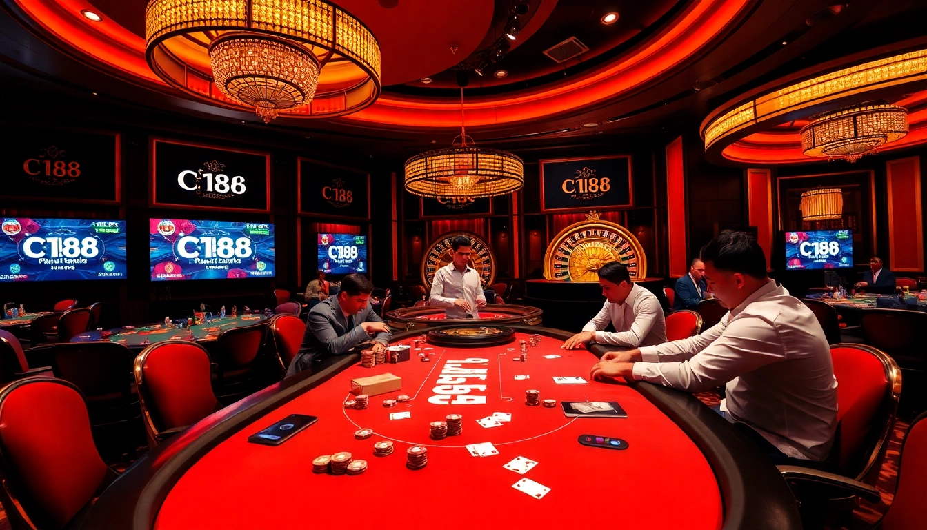 Engage in high-stakes games at C168 casino with vibrant poker tables and roulette excitement.