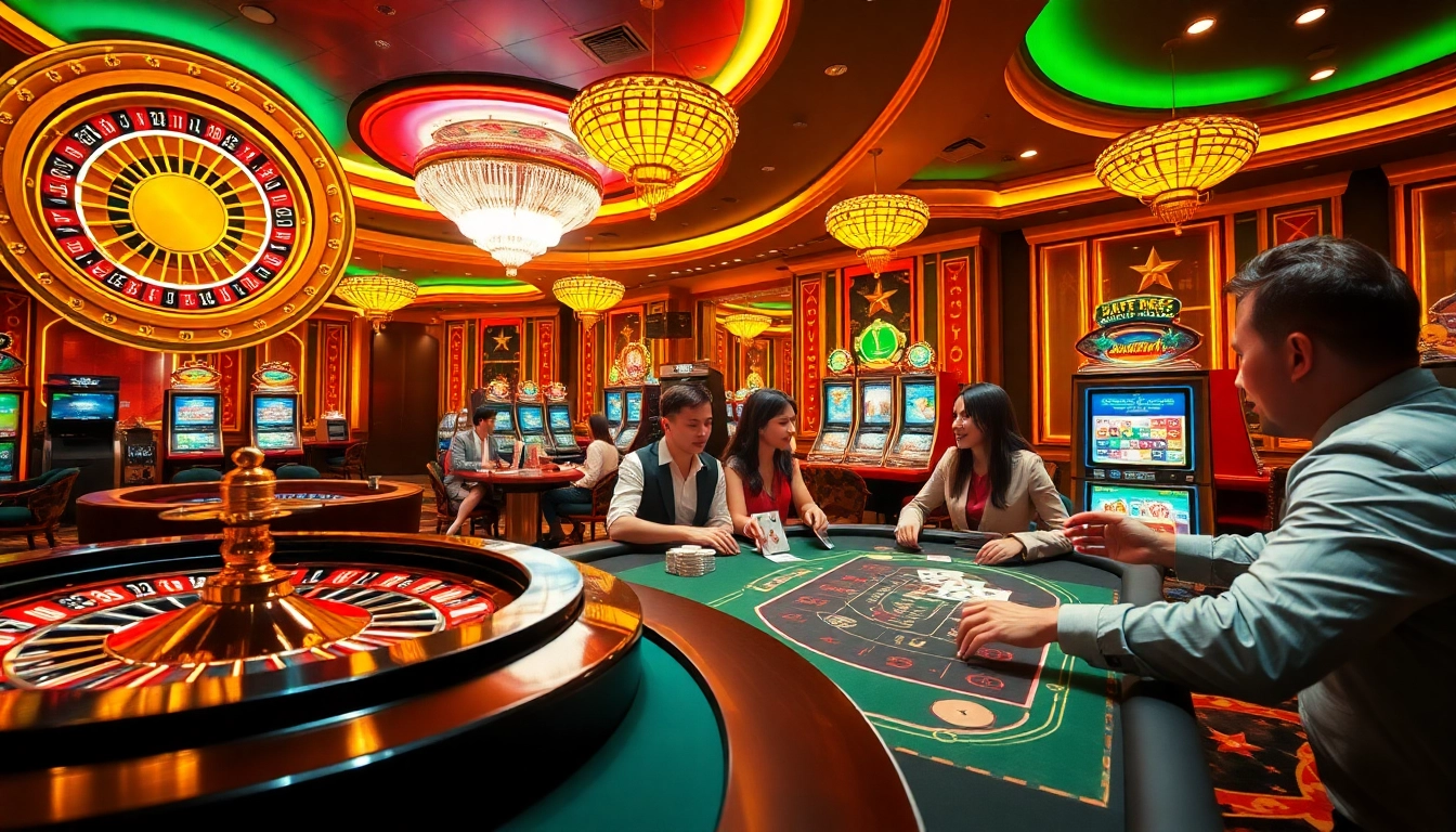 Experience the thrill at shbet0 with players gathered around roulette tables in a vibrant casino.