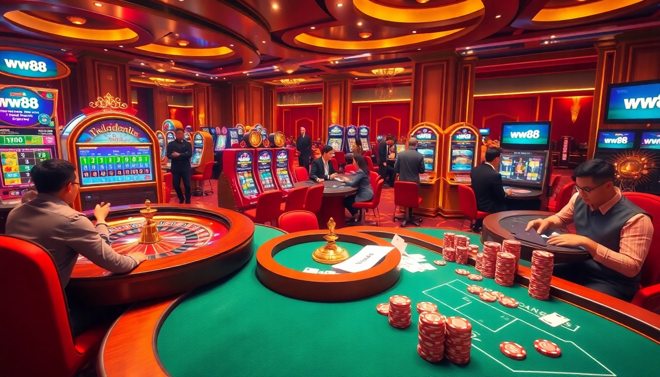Action-packed gaming moment at ww88 showcasing roulette, slots, and poker excitement.