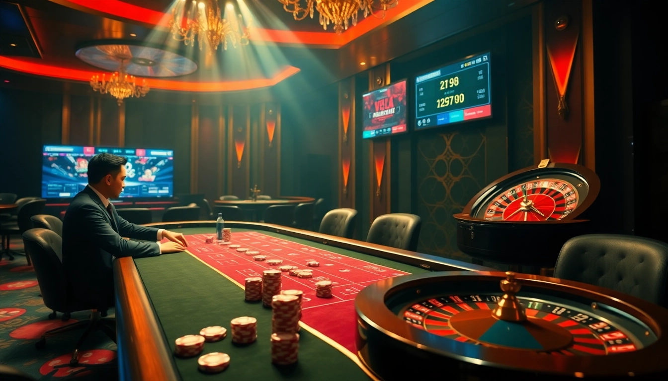 Experience the thrill of gambling at VN88 with vibrant casino tables and professional croupiers.