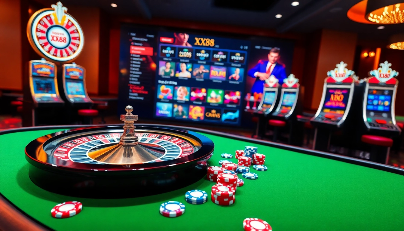 Exciting scene of a roulette table at XX88 casino with poker chips and a warm atmosphere.
