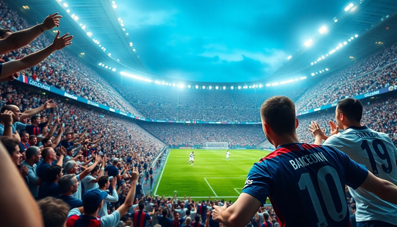 Action-packed moment from Giải Bóng đá Vô địch Quốc gia Tây Ban Nha with fans cheering in a vibrant stadium.