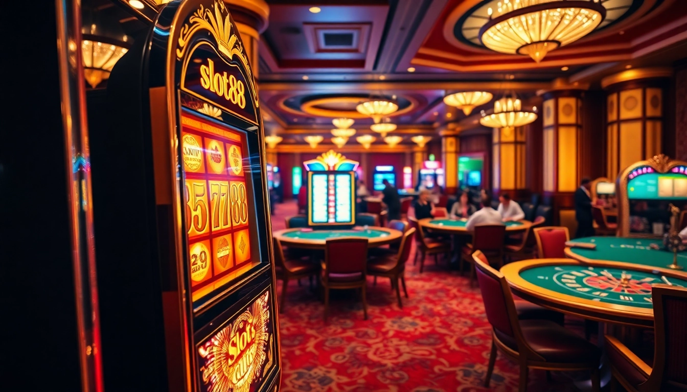 Play at the vibrant slot88 machine in an exciting casino atmosphere filled with luxury.