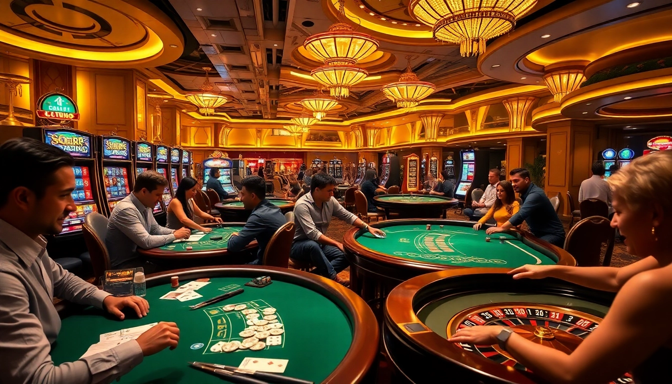 SODO CASINO vibrant gaming scene with players actively engaged at tables and slot machines