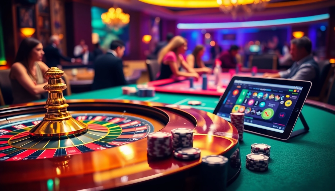 Experience the thrill of gambling at OK365 with vibrant roulette and poker elements.