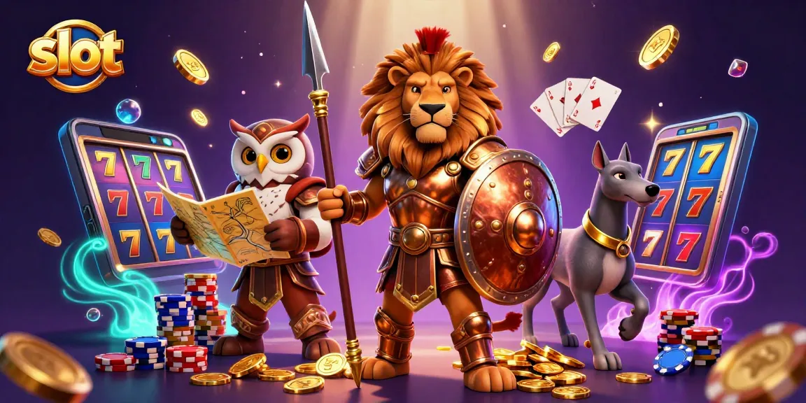 Permainan slot menarik dengan simbol keberuntungan menunjukkan sektor tetapi juga layar slot di tangan.