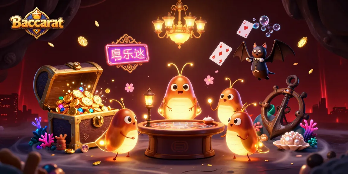 Baccarat scene with glowworms lighting a cave casino and a bat dealer, surrounded by vibrant aquatic treasures.