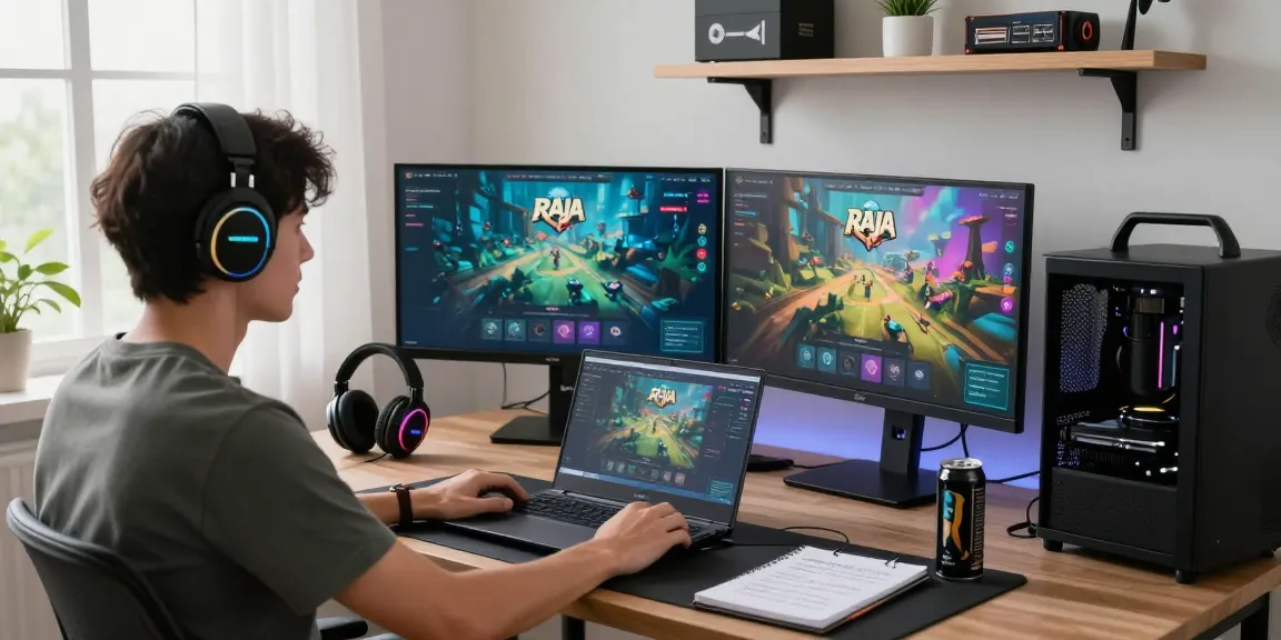 Engaged player at Raja Game login interface in a vibrant gaming setup, showcasing focus and excitement.