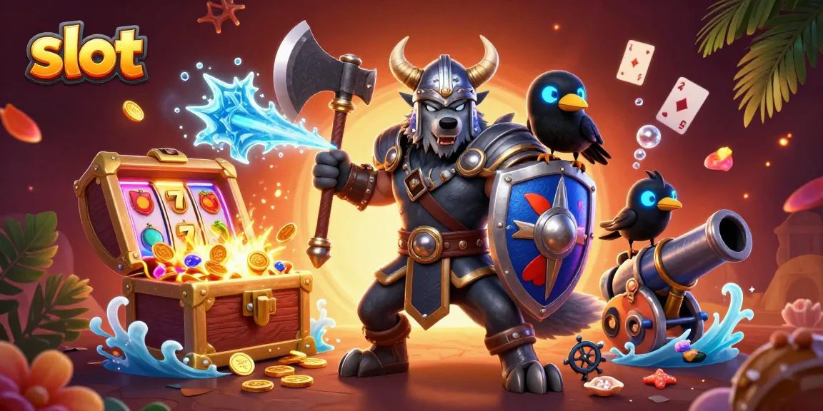 Menangkan slot dengan Viking dan naga dalam ilustrasi permainan kasino yang seru.